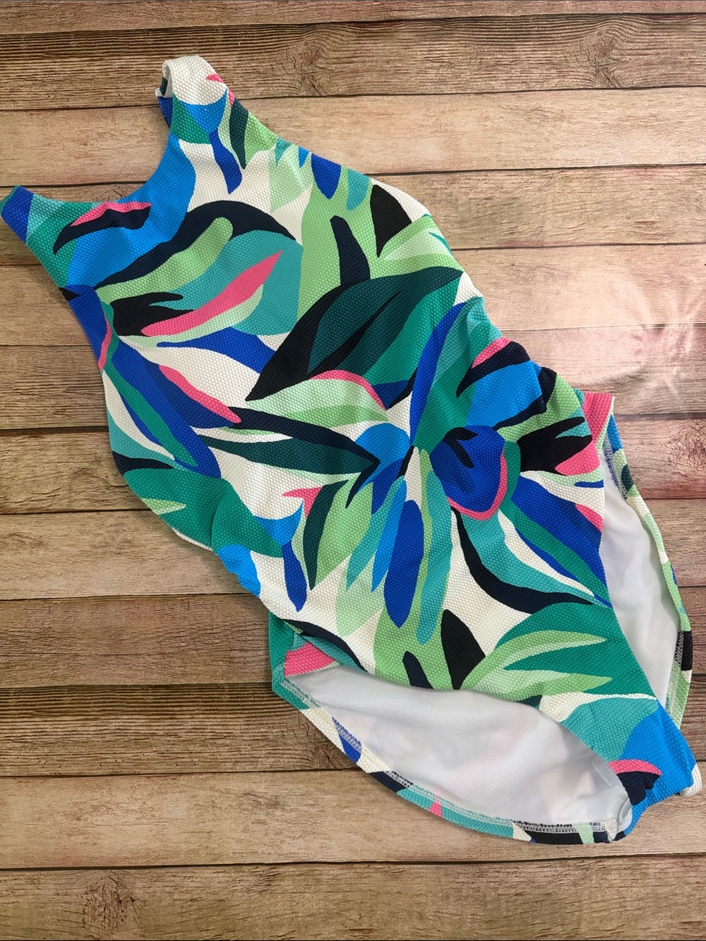 Shade & Shore Tropical Leaf One-Piece Swimsuit - Blue, Green, Pink